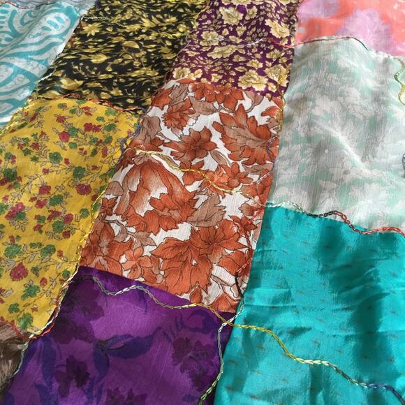 Giardino D'Oriente Lg Rectangle Patch Multicolor 100% Silk Scarf Made in Italy - Picture 15 of 15